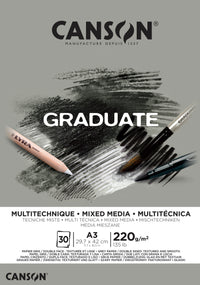 CANSON Graduate Mix Media сив блок 220 g A3, 30 листа, лепен