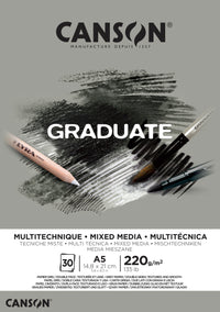 CANSON Graduate Mix Media сив блок 220 g A5 - 30 листа лепен