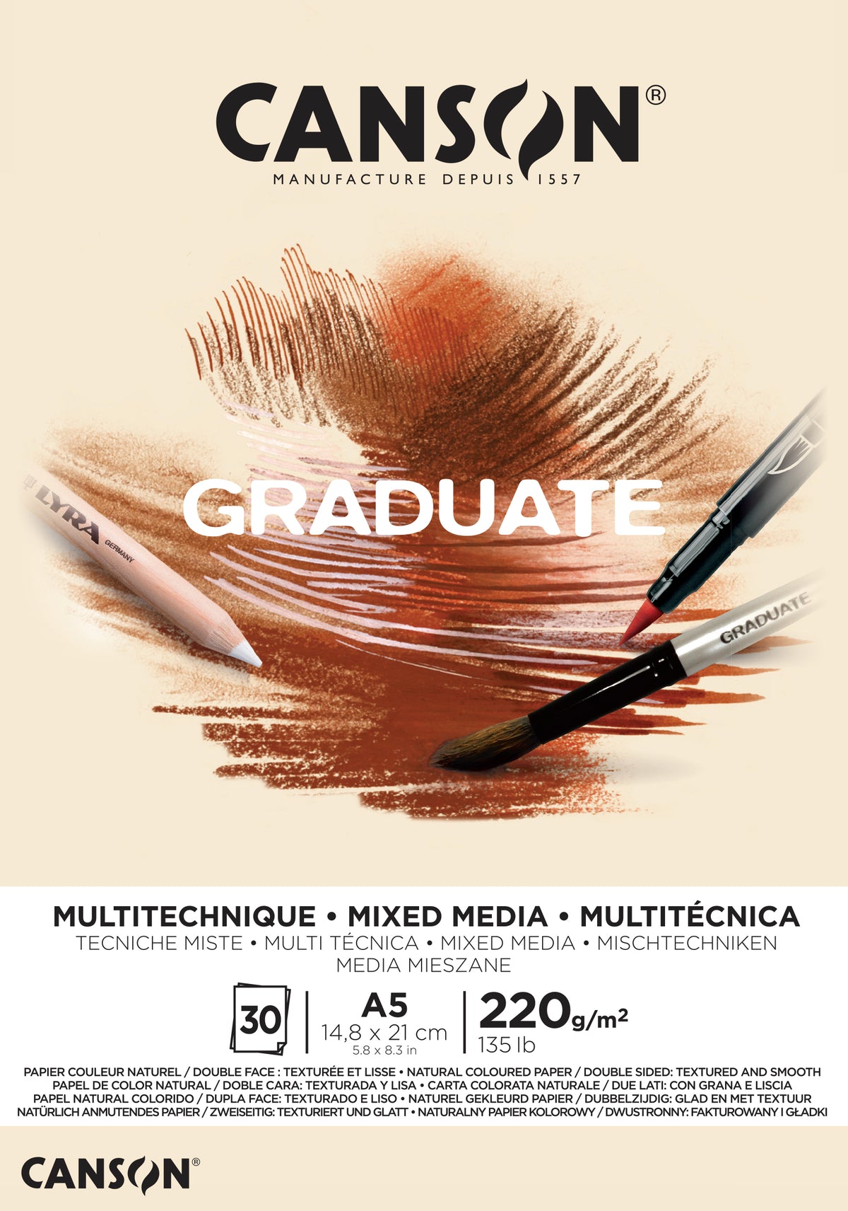 Canson Graduate Mix Media блок Natural 220 g 30 листа A5 залепен