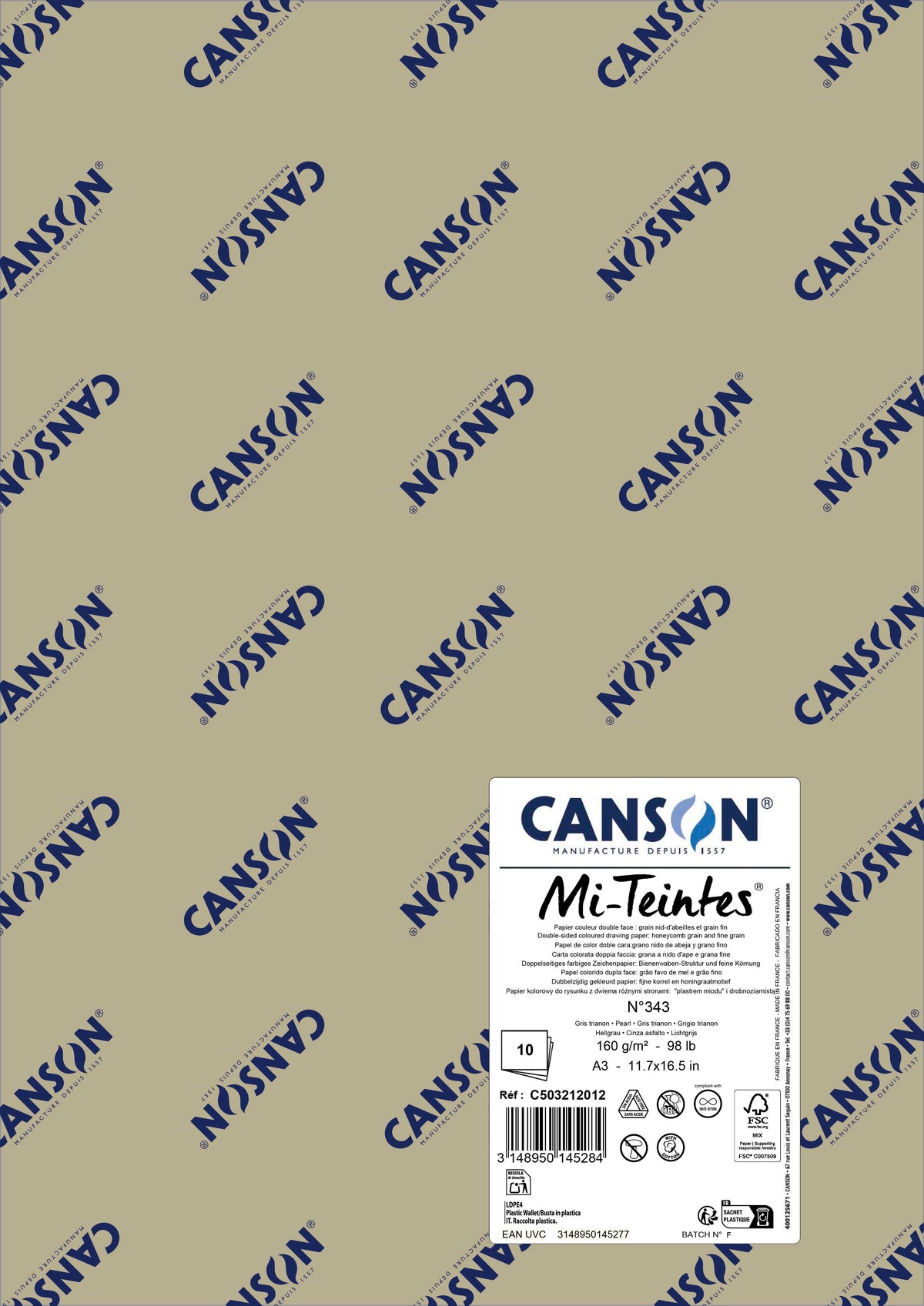 Хартија за пастел Canson Mi-Teintes A3 160 g - 10 листови – Бисерна 343