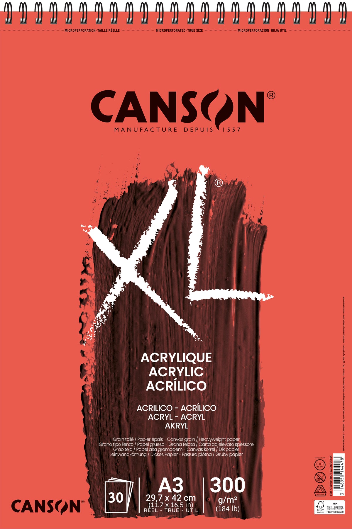 Canson XL акрилен блок 300 g 30 листа A3 спирален повез
