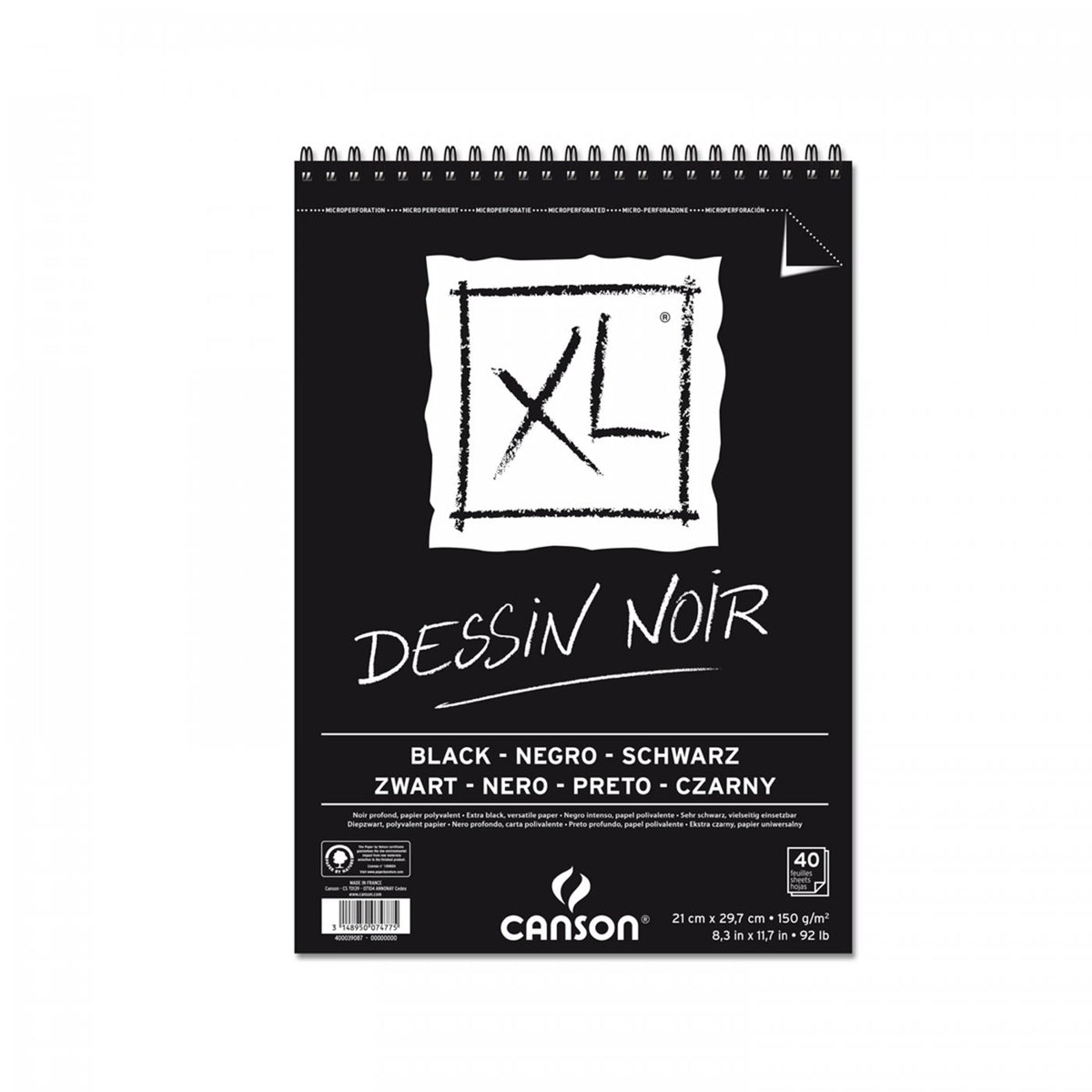 CANSON Canson XL Dessin Black скицен блок 150 g/m², 40 листови, A4, спирален повез