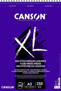 Canson XL Fluid Mix Media блок 250 g/m², 30 листа, A3, спирален повез
