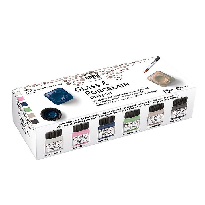 Chalk бои за стакло и порцелан Kreul / сет 6 x 20 ml   четка