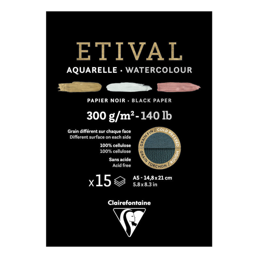 Clairefontaine Étival блок за акварел CP R 300 g 15L лепен Black