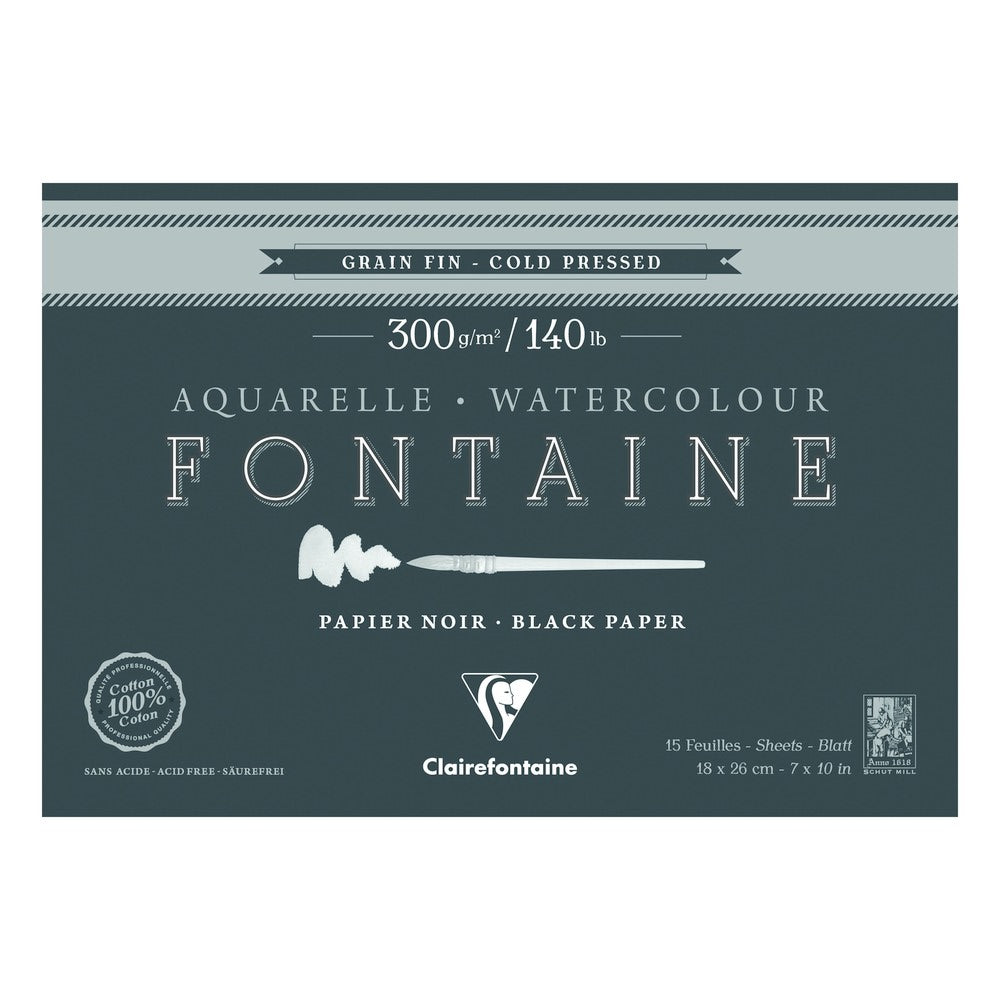 Clairefontaine Fontaine акварелен блок CP Black 300 g 15L x 26 cm лепен од сите страни – 18