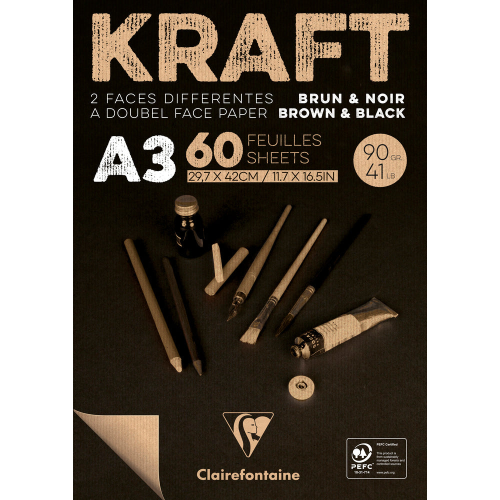 Clairefontaine крафт блок лепен – 90 g 60 листа A3 кафеава и црна