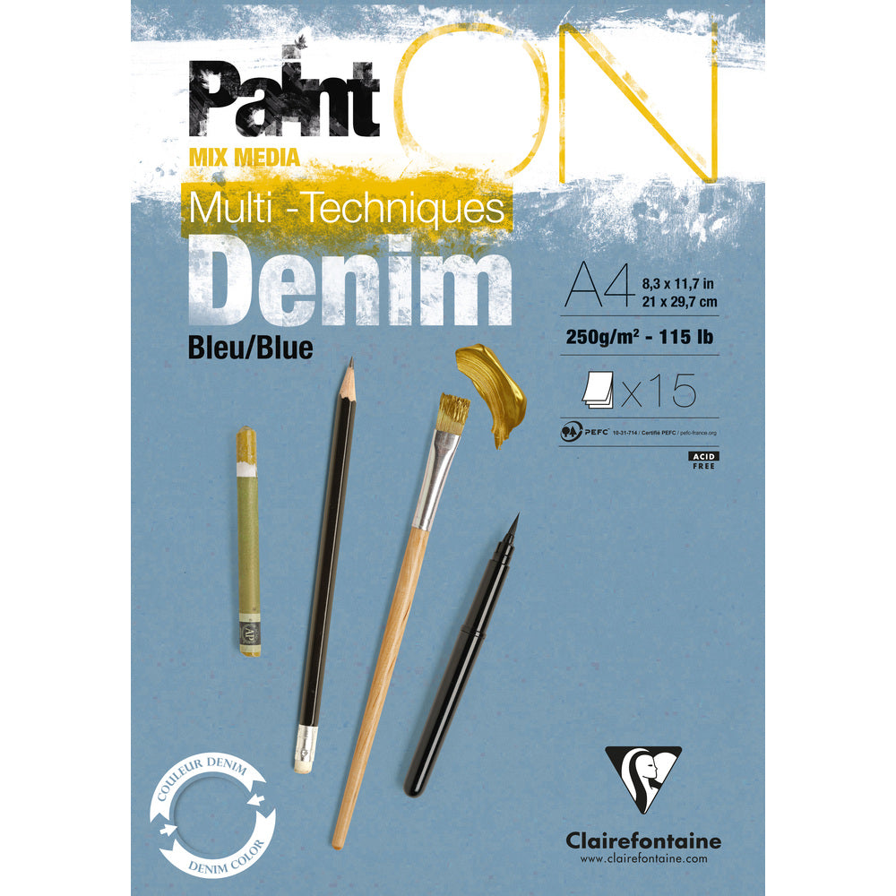Clairefontaine Paint'On Mix Media блок 250 g лепен – 15L A4 Тексас сина
