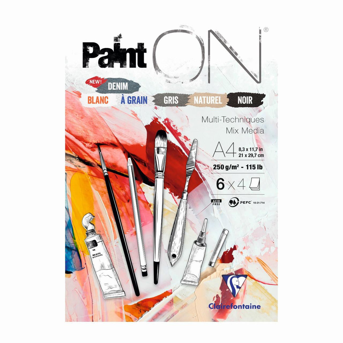 Clairefontaine Paint'On Mix Media блок бр. 6 250 g 24L лепен разни бои