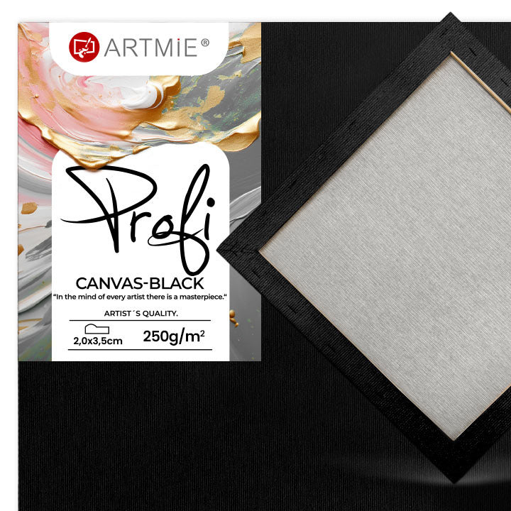 Црно сликарско платно PROFI ARTMIE — 100% памук со црно гесо на рамка од смрека