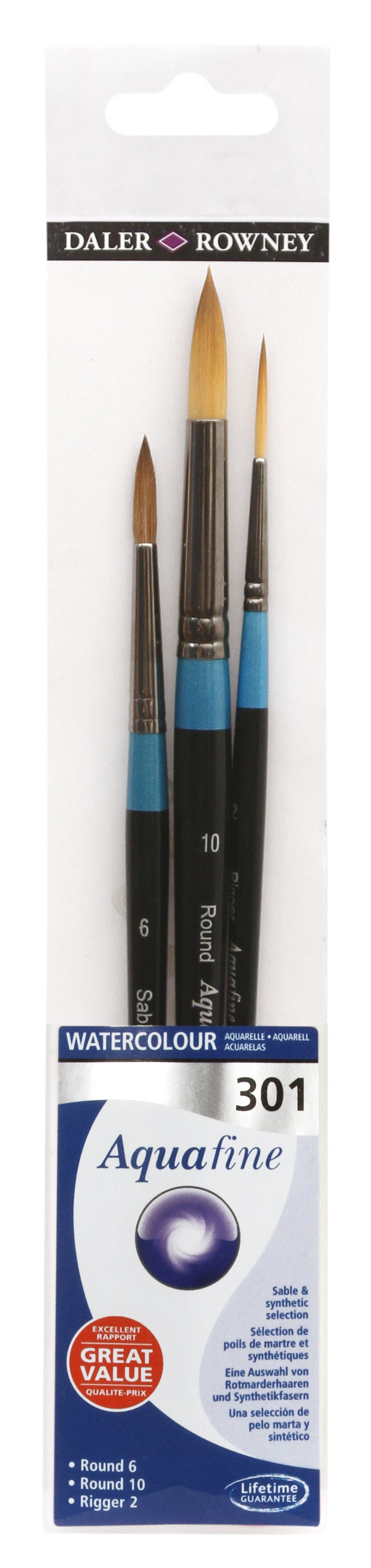 DALER ROWNEY Aquafine 301 сет четки за акварел и гваш - 3 пар.