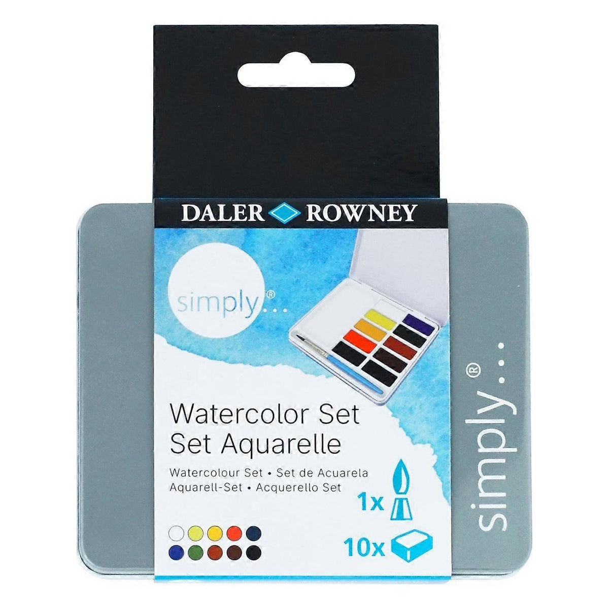 DALER ROWNEY Simply акварелен сет од 10 полу-панчиња со четка