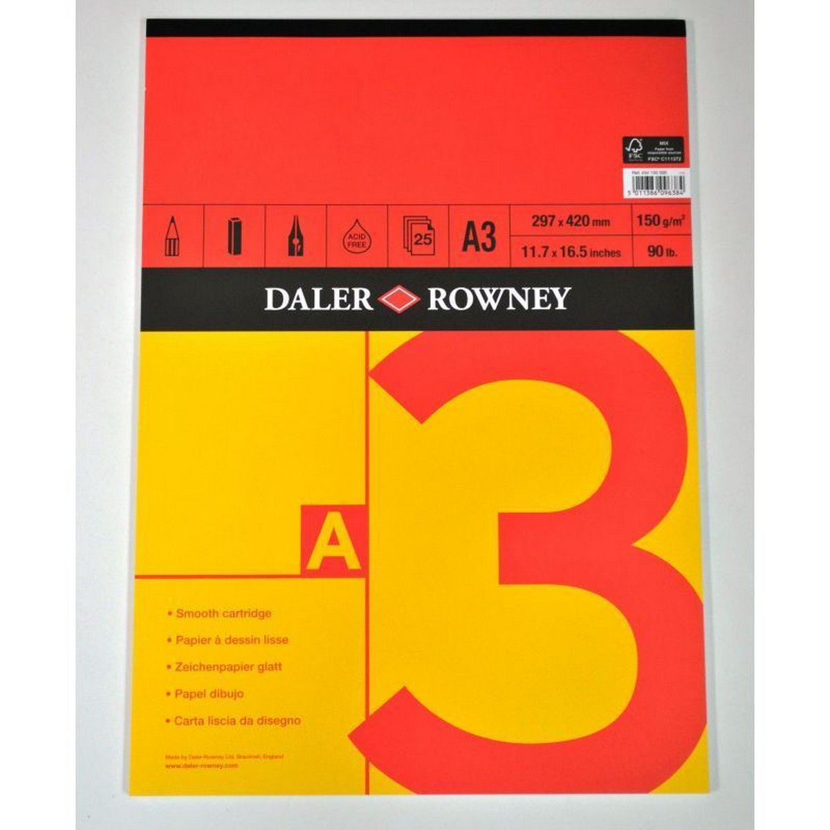 DALER ROWNEY Red & Yellow скицер A3 150 g 25 листа лепен