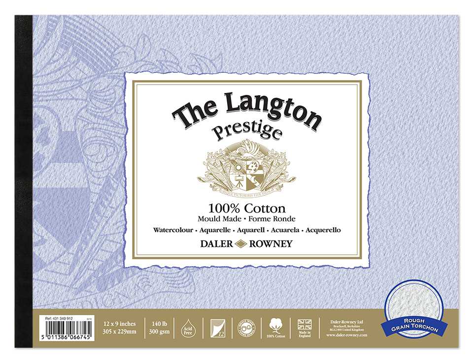 DALER ROWNEY The Langton Prestige акварелен блок CP Natural White 300 g 12L 25,4 x 35,6 cm – R Natural White 300 g, 12 listov - 22,9 x 30,5 cm
