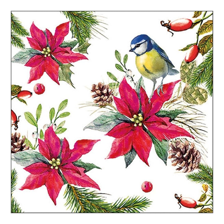 Еко салфетки за декупаж Bird on Poinsettia - 1 парче