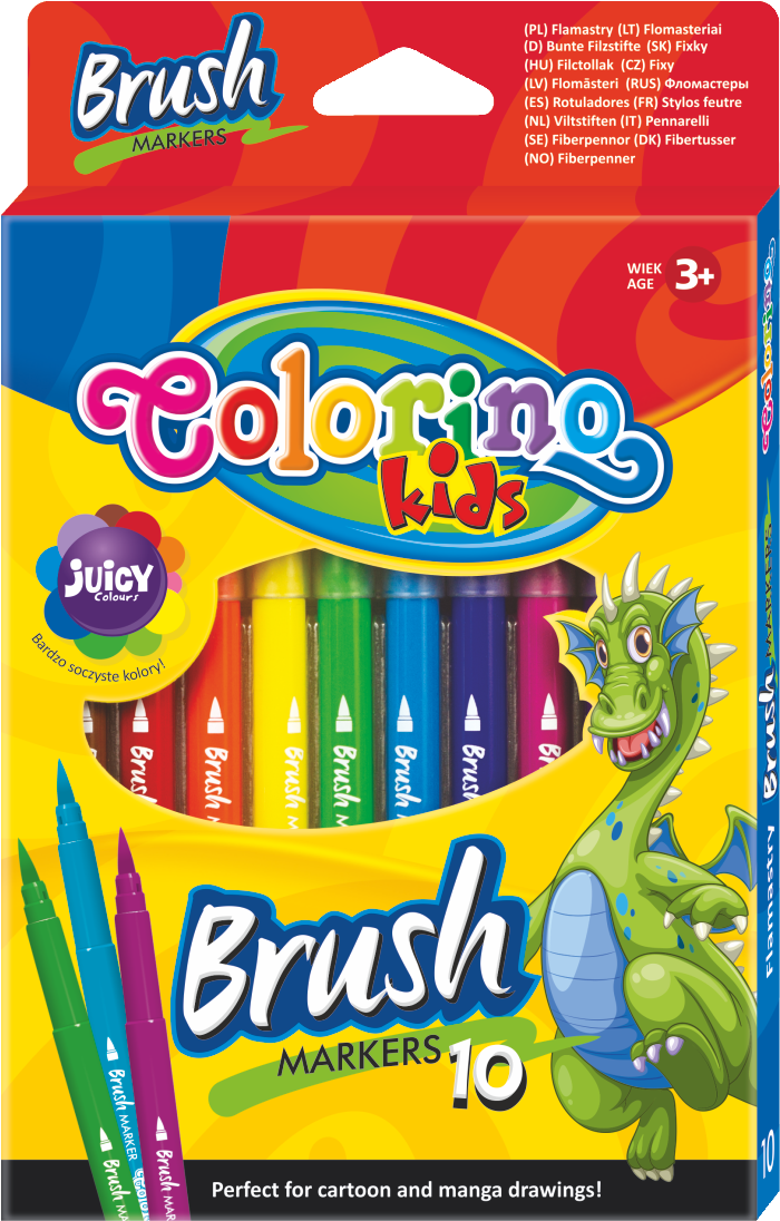 Фломастери Colorino Brush со долг четкаст врв – 10 бои