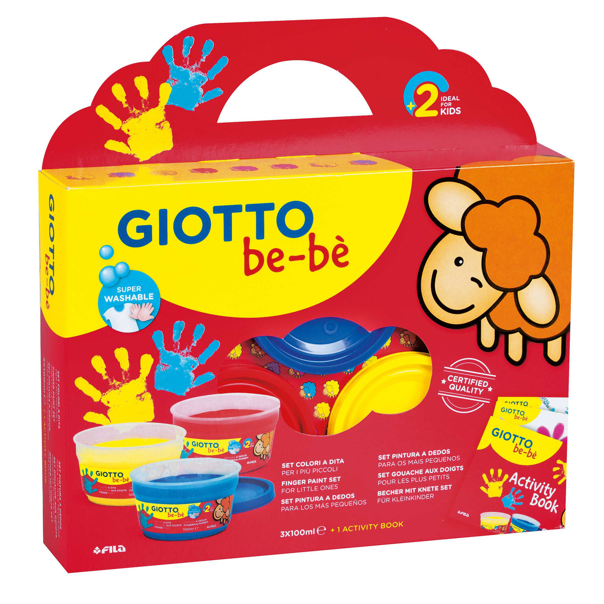 GIOTTO Be-Be сет бои за сликање со прсти 3 x 150 ml со активна сликовница