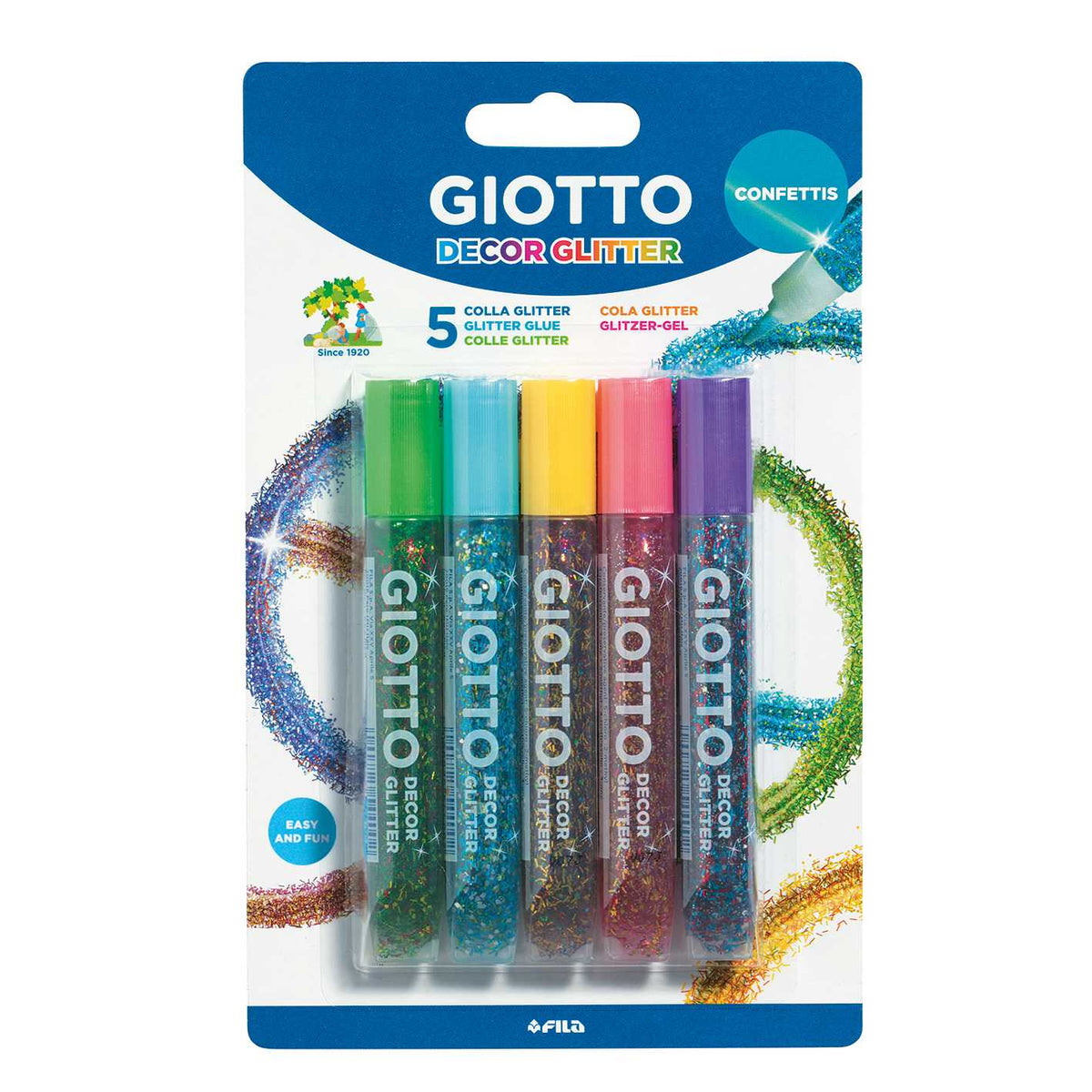 GIOTTO Glitter Glue сјајно лепило со конфети 5 x 10 g