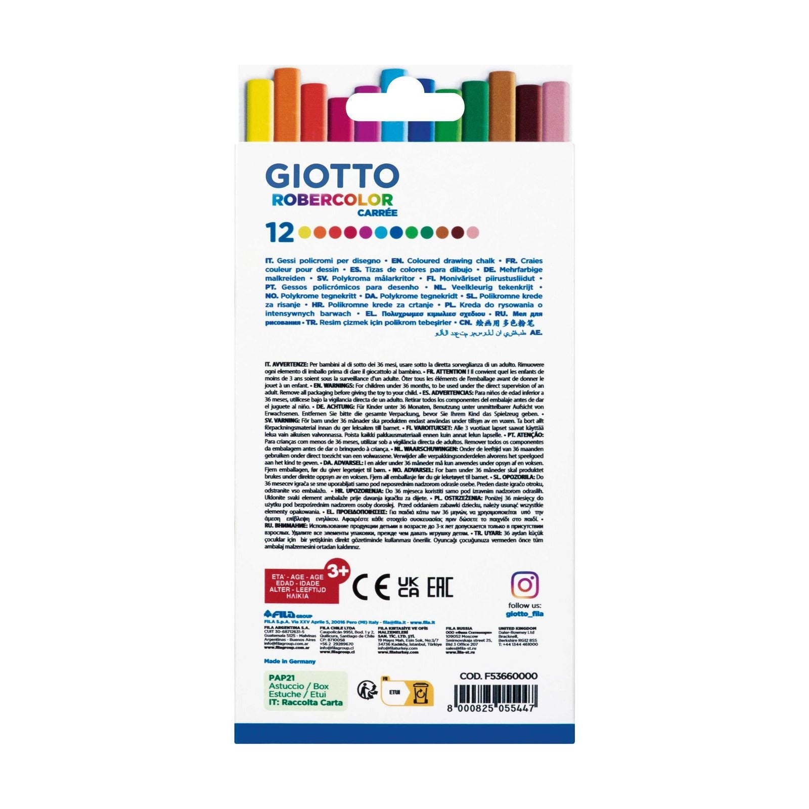 GIOTTO Robercolor Carré непрашливи креди квадратни во боја 12 пар.