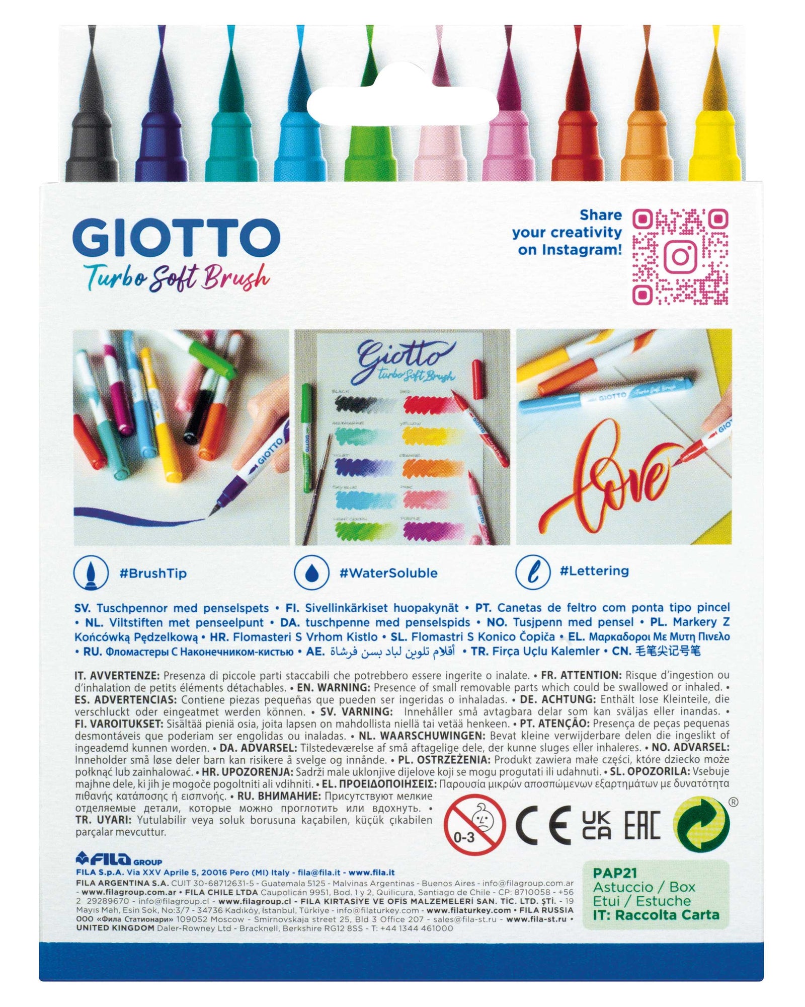 Фломастери со четкаст врв GIOTTO Turbo Soft Brush - 10 пар.