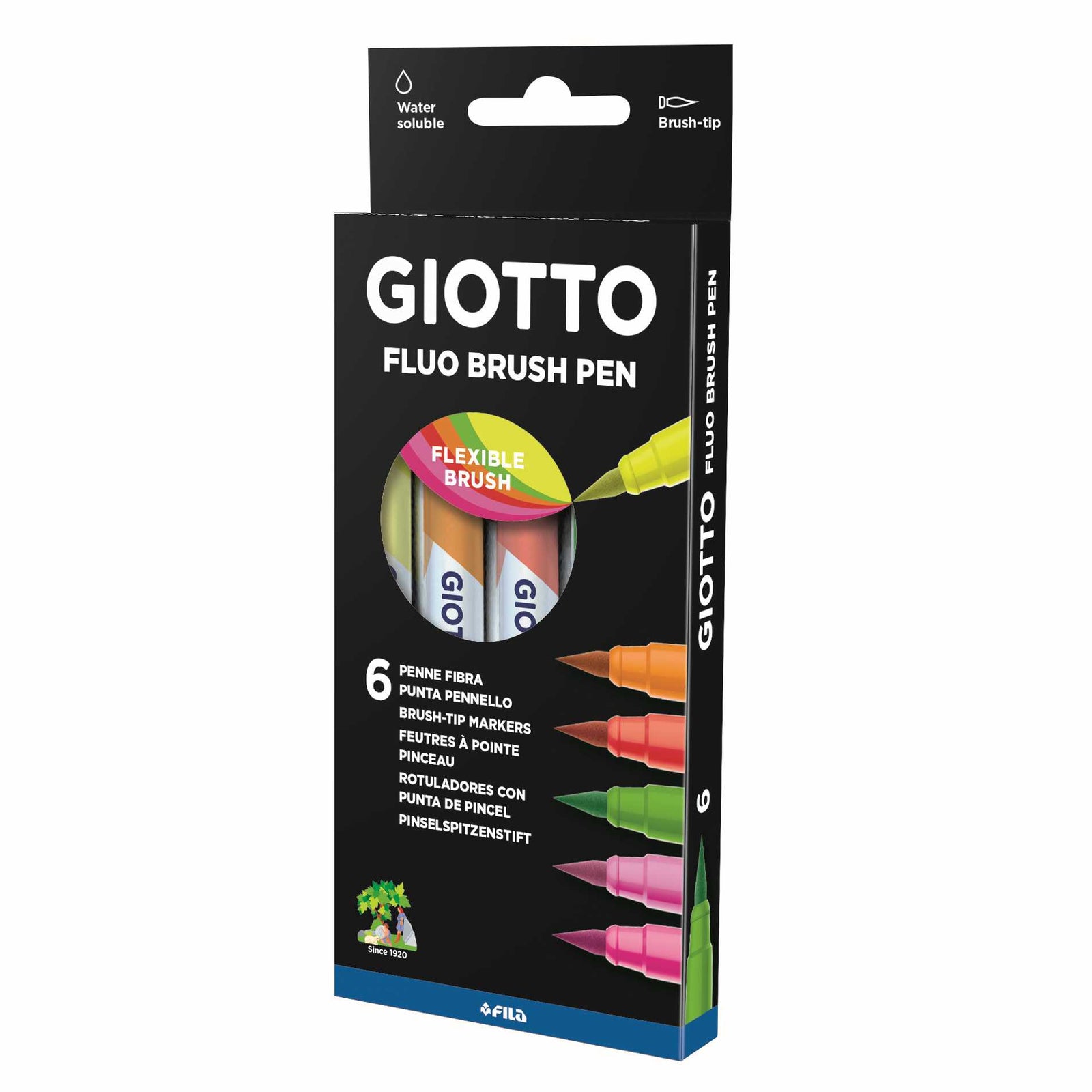 Фломастери со четка GIOTTO Turbo Soft Brush Fluo 6 пар.
