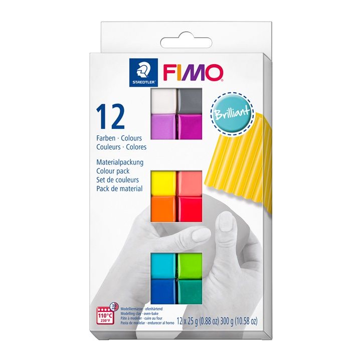Комплет FIMO мека полимерна глина, брилијантни бои 12x25g
