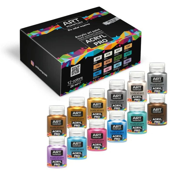 Комплет метални акрилни бои ACRYL PRO Composite 12x20 ml