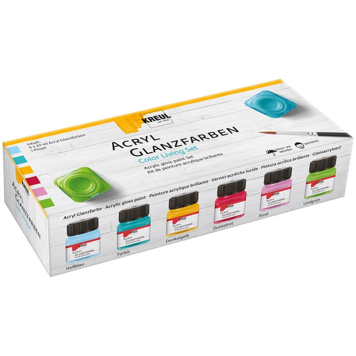 Комплет сјајни акрилни бои  KREUL 6 x 20 ml + четка - 1