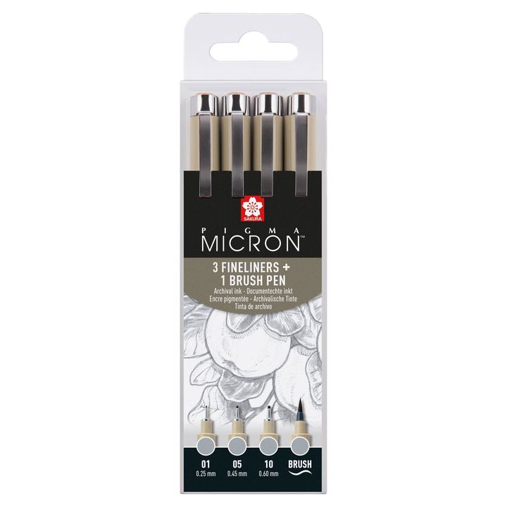 Комплет технички пенкала Sakura Pigma Micron 3 fineliners a brush pen - 1