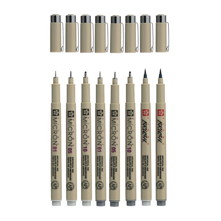 Комплет технички пенкала Sakura Pigma Micron со сиви нијанси 8 парчиња - 2