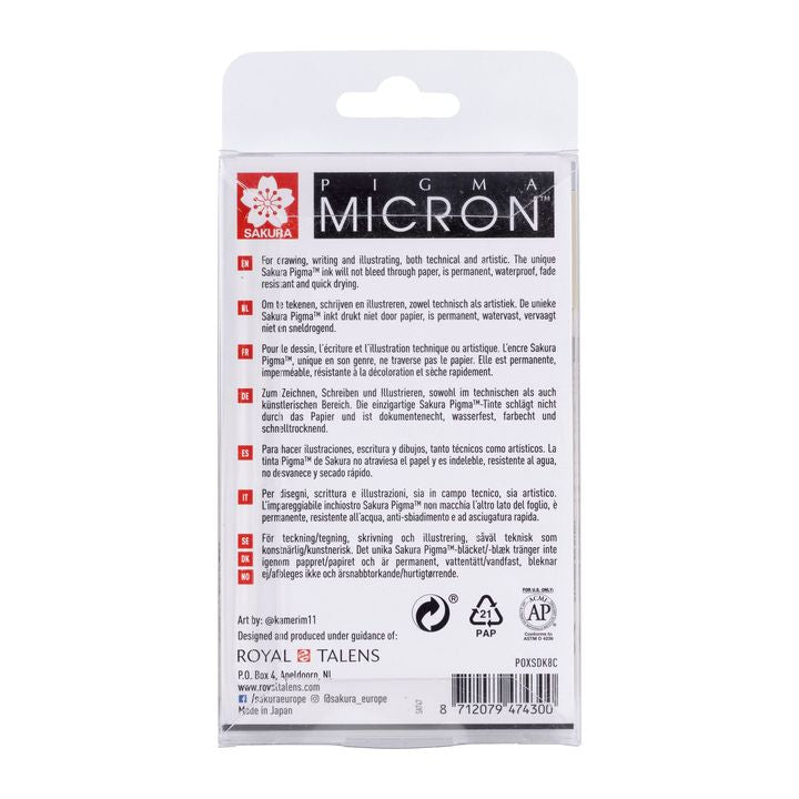 Комплет технички пенкала Sakura Pigma Micron со сиви нијанси 8 парчиња - 3