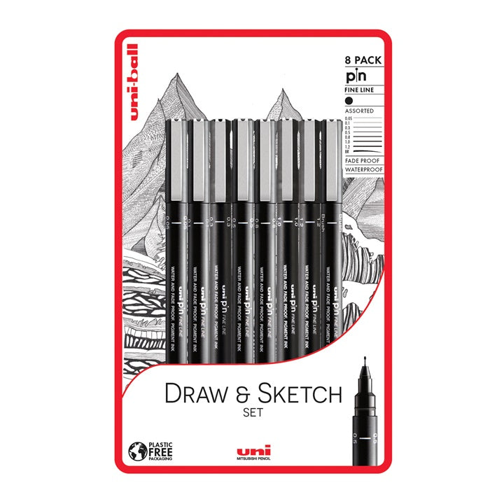 Комплет UNI PIN маркери за финилинери Draw and Sketch 8 парчиња - 1