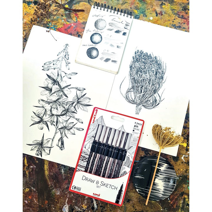 Комплет UNI PIN маркери за финилинери Draw and Sketch 8 парчиња - 4
