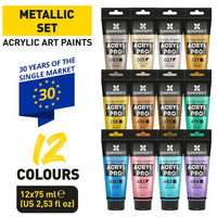 Комплет за акрилни бои ACRYL PRO METALLIC - 3