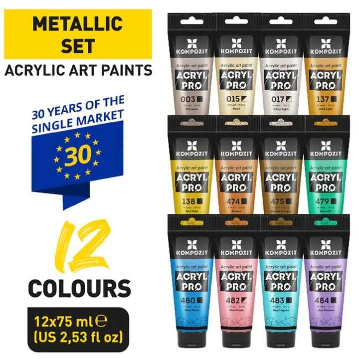 Комплет за акрилни бои ACRYL PRO METALLIC - 3