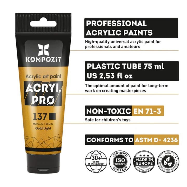Комплет за акрилни бои ACRYL PRO METALLIC - 4