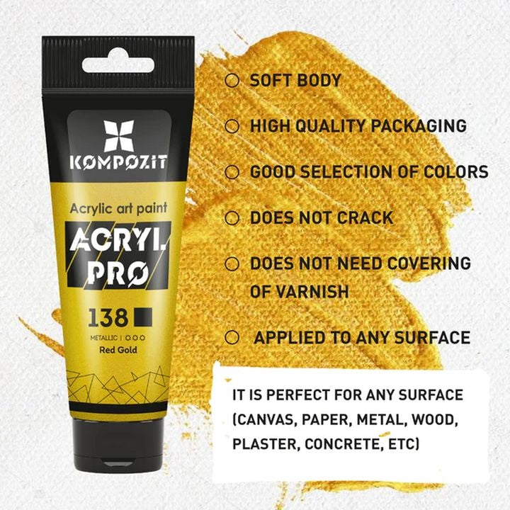 Комплет за акрилни бои ACRYL PRO METALLIC - 5