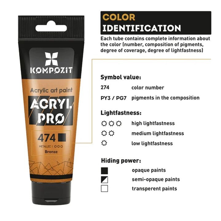 Комплет за акрилни бои ACRYL PRO METALLIC - 6