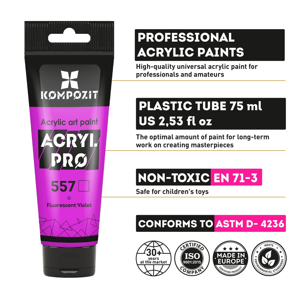 Флуоресцентна акрилна боја ACRYL PRO ART Kompozit 75 ml