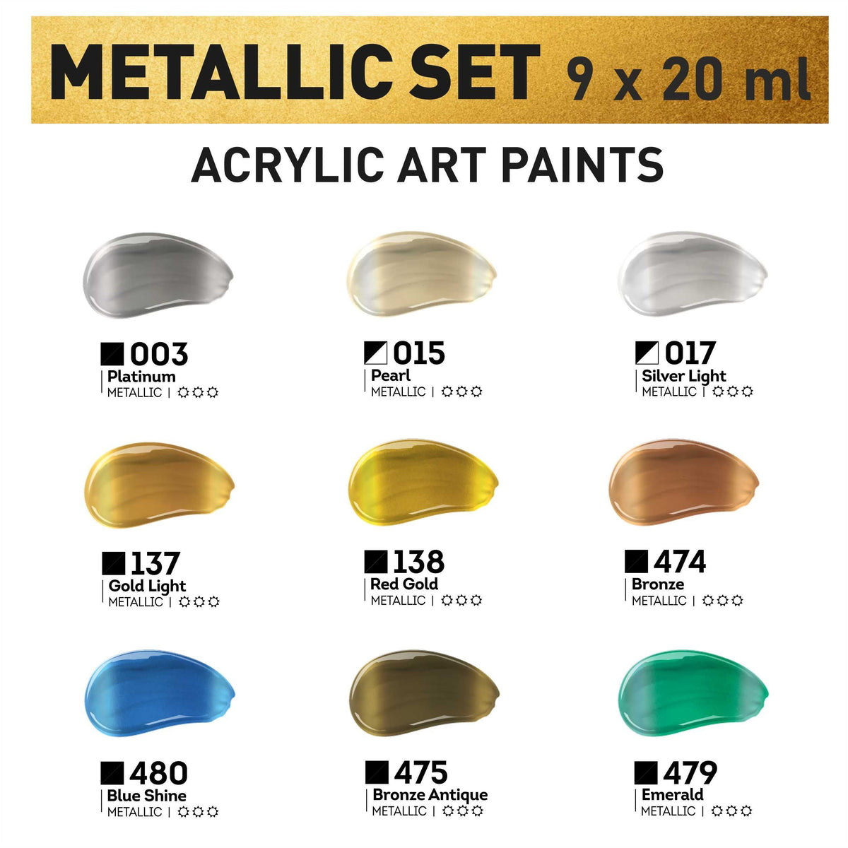 Комплет метални акрилни бои ACRYL PRO Kompozit 9x20 ml