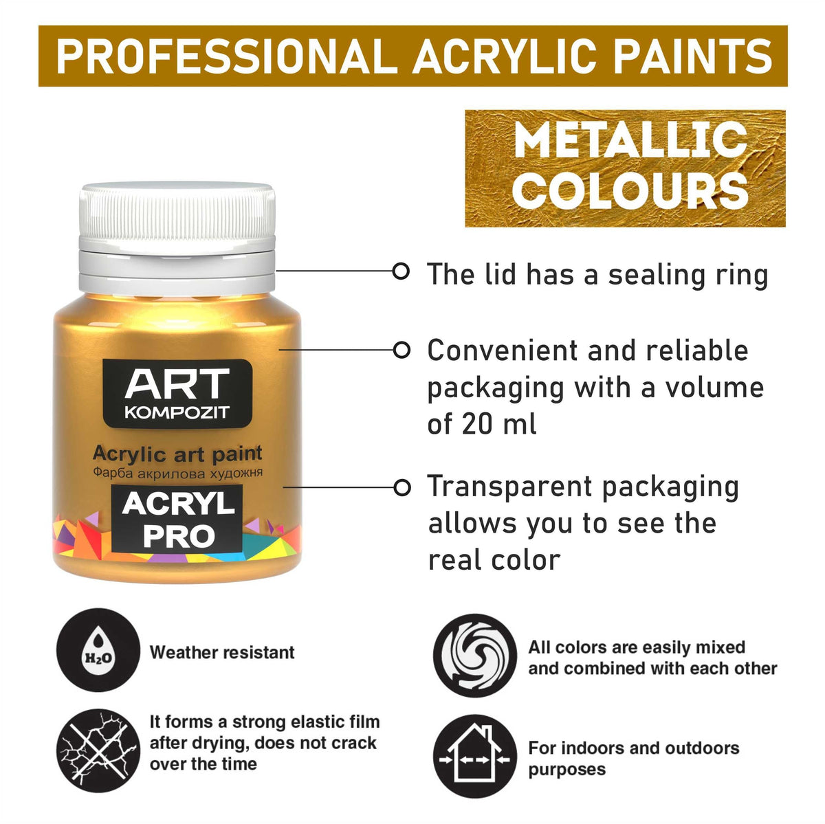 Комплет метални акрилни бои ACRYL PRO Kompozit 9x20 ml