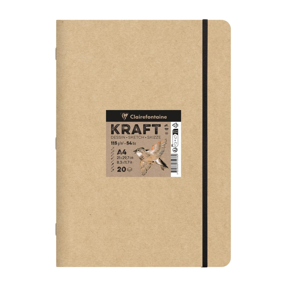 Крафт блок CLAIREFONTAINE 115 g/m² – A5 – A4, 20 листови