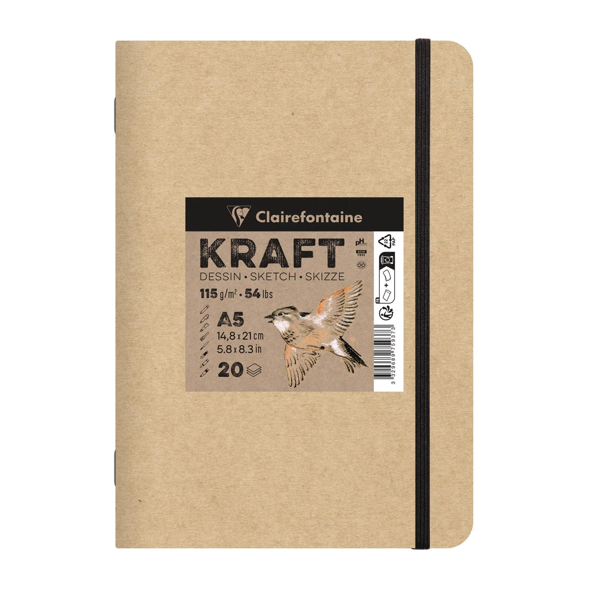 Крафт блок CLAIREFONTAINE 115 g/m² – A5 – A4, 20 листови