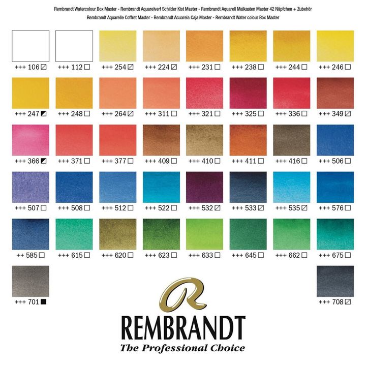 Луксузна дрвена футрола за бојадисување со акварел Rembrandt Master 42 пливачки тави и 14 додатоци - 3