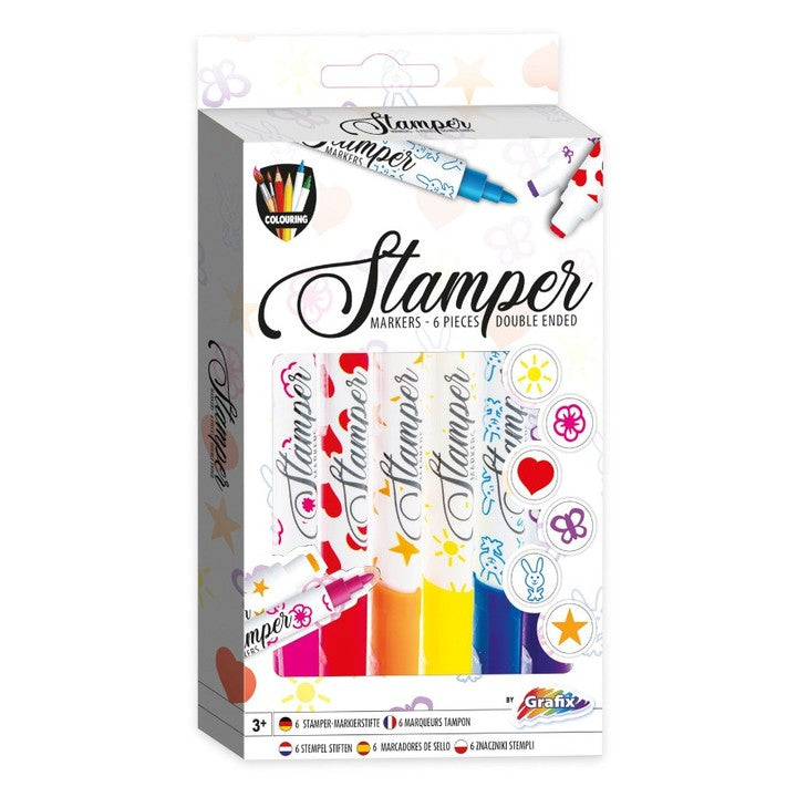 Маркери Stamper 6 парчиња двоен сет со бои и печати за деца