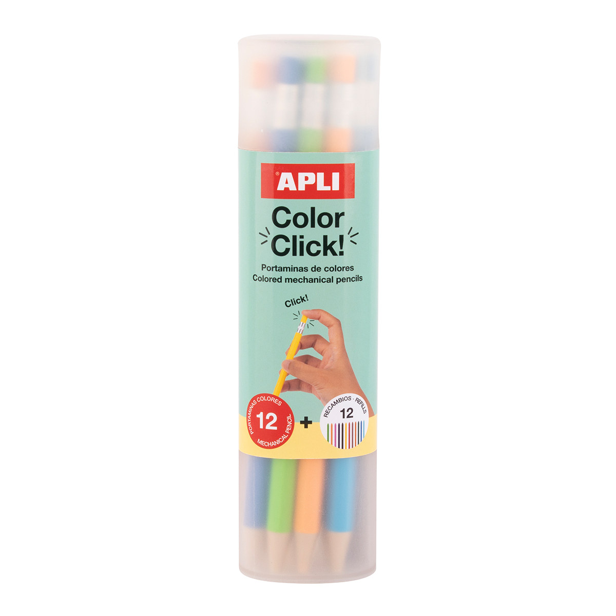 Механички дрвени боички APLI Color Click, 12 парчиња со резервни мини и острилка