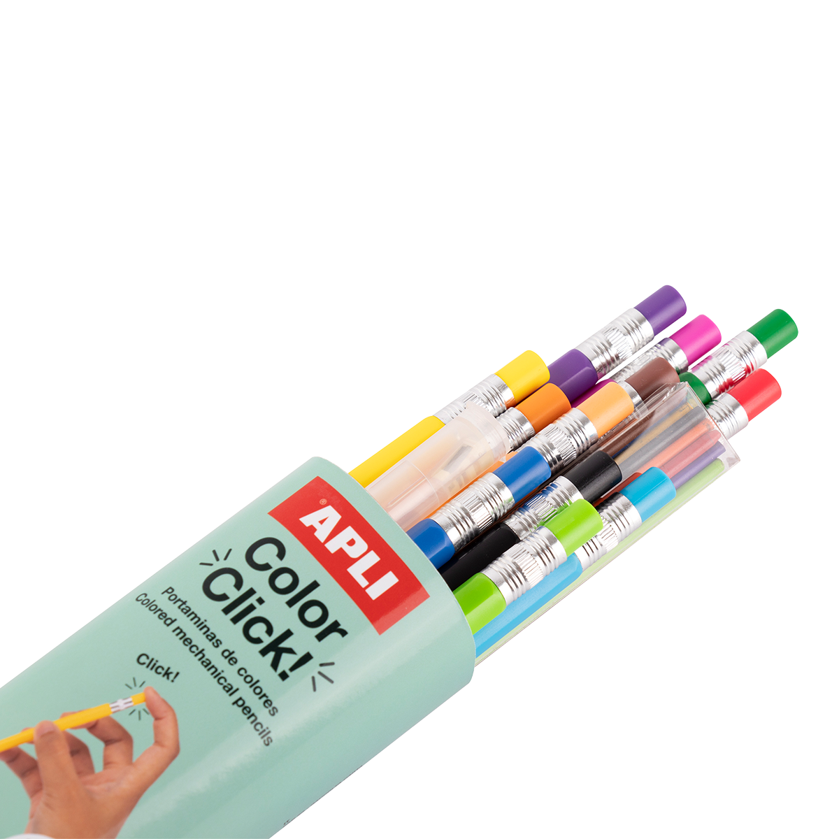 Механички дрвени боички APLI Color Click, 12 парчиња со резервни мини и острилка