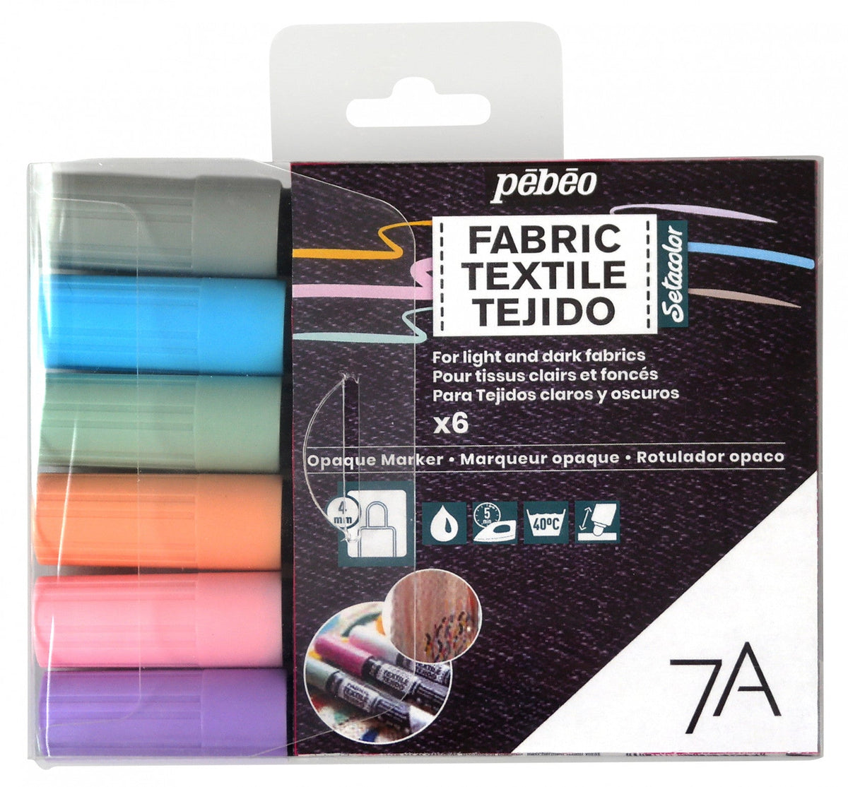 Pebeo сет маркери за текстил Setacolor 6 пар. PASTEL
