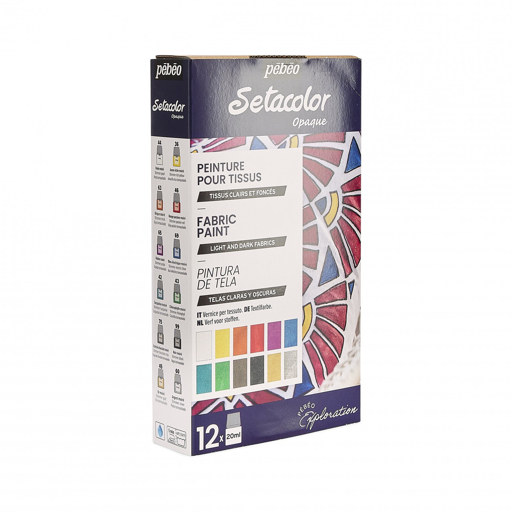 Pebeo Setacolor сет покривни бои за текстил 12 x 20 ml