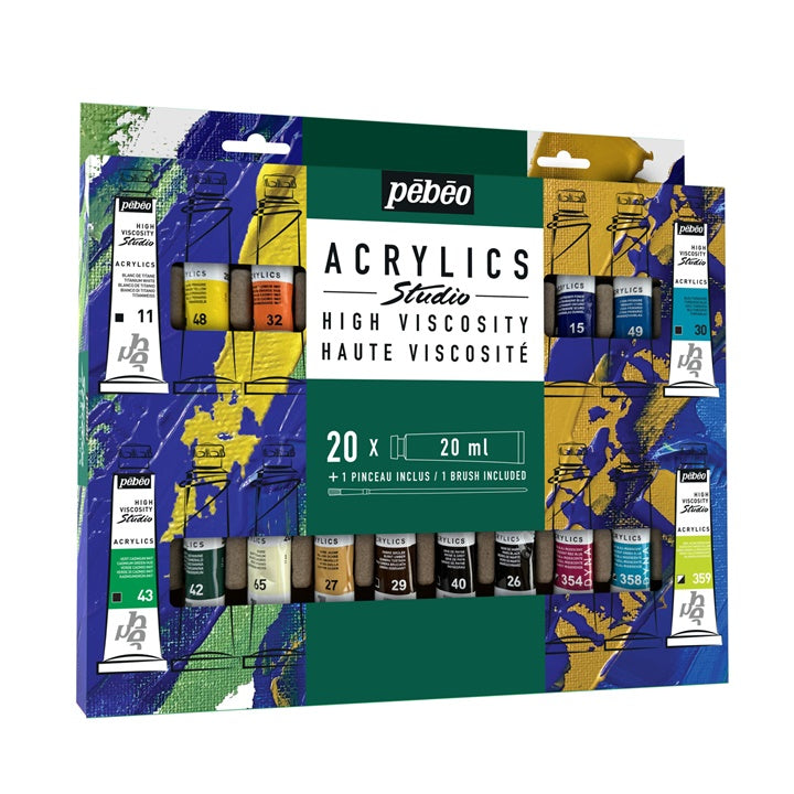 Pebeo Studio акрилни бои со висок вискозитет со четка 20x20 ml